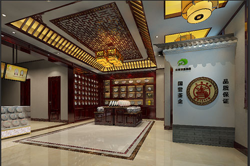 富川古朴典雅的中式茶叶店大堂设计效果图