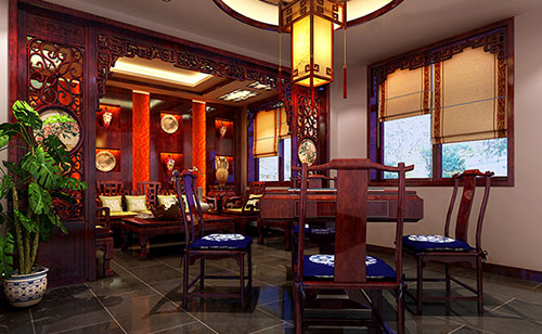 富川古典中式风格茶楼包间设计装修效果图
